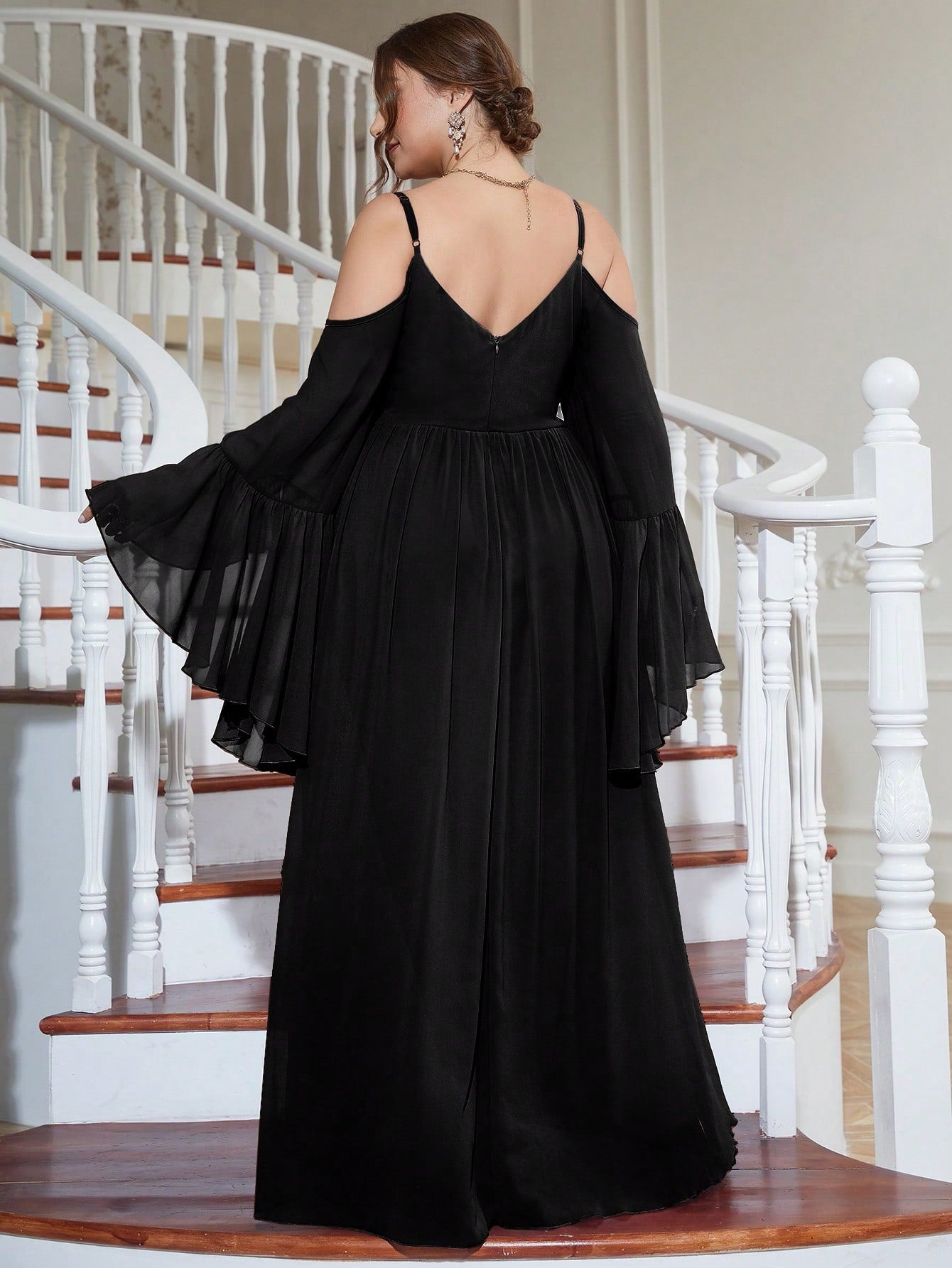 Plus Cold Shoulder Split Thigh Chiffon Dress