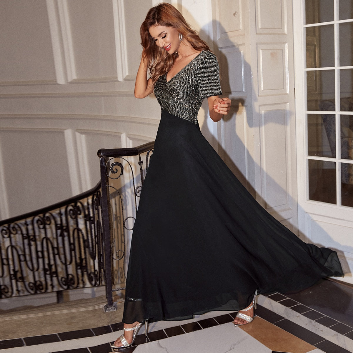 Contrast Sequin Crossover Dress