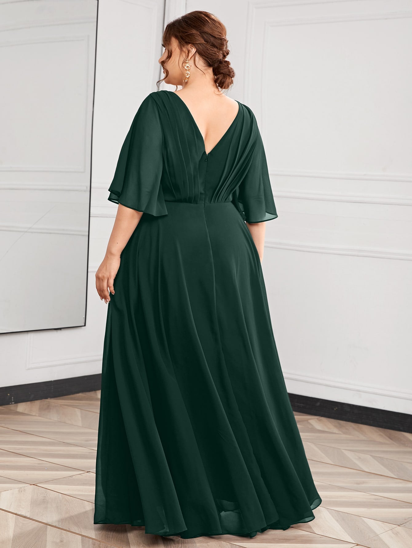 Plus Butterfly Sleeve Appliques Maxi Prom Dress