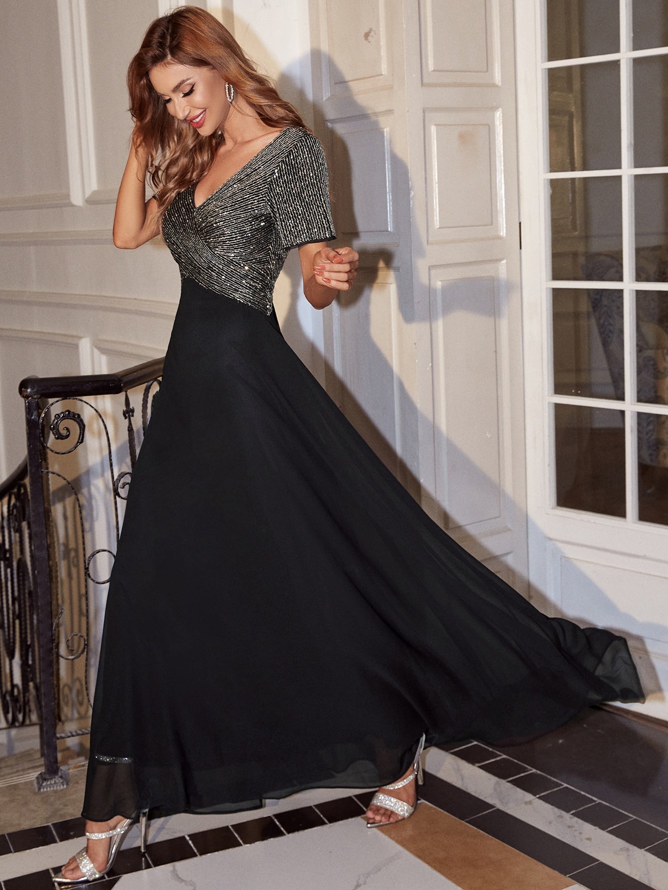 Contrast Sequin Crossover Dress