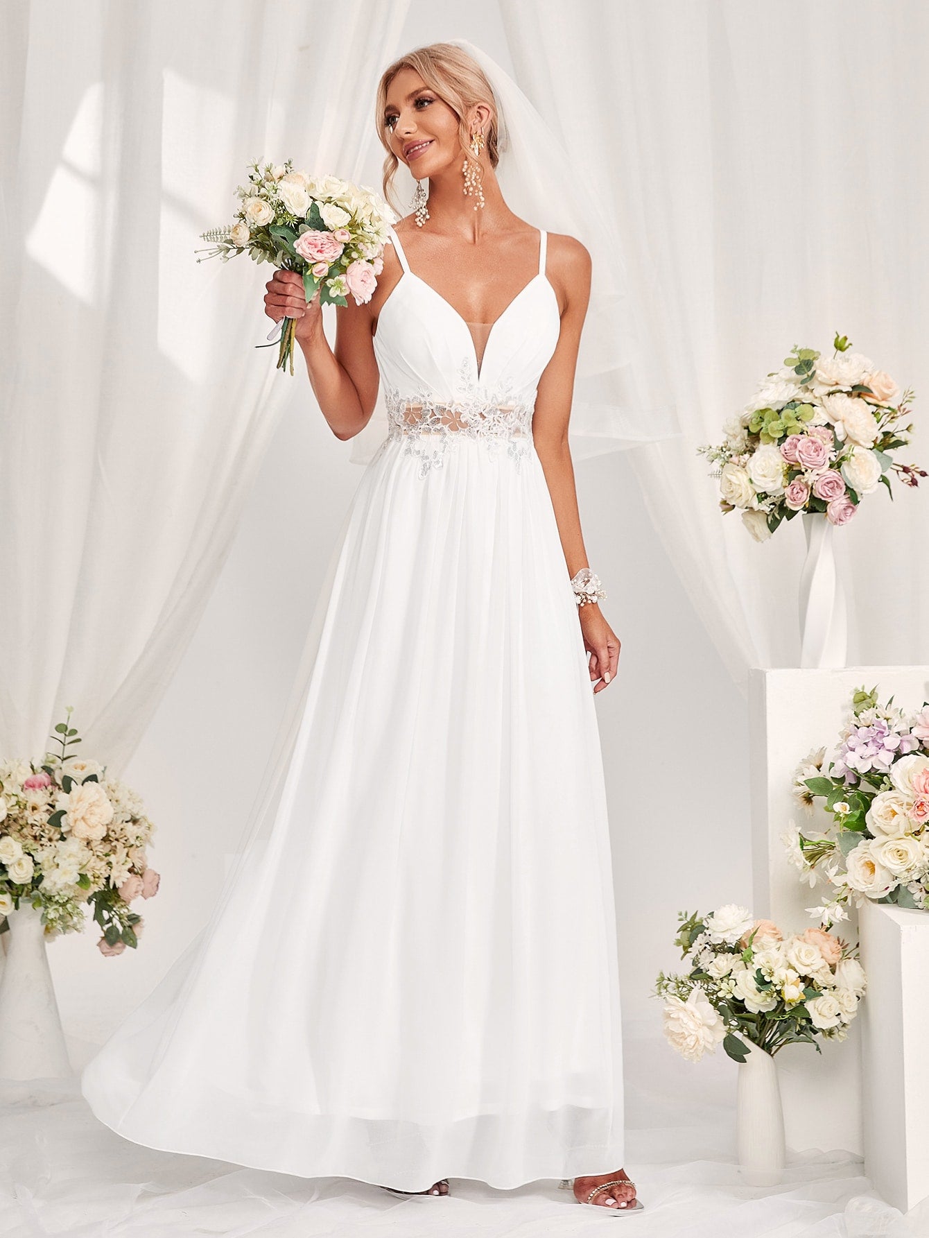 Contrast Lace Zipper Back Cami Wedding Dress