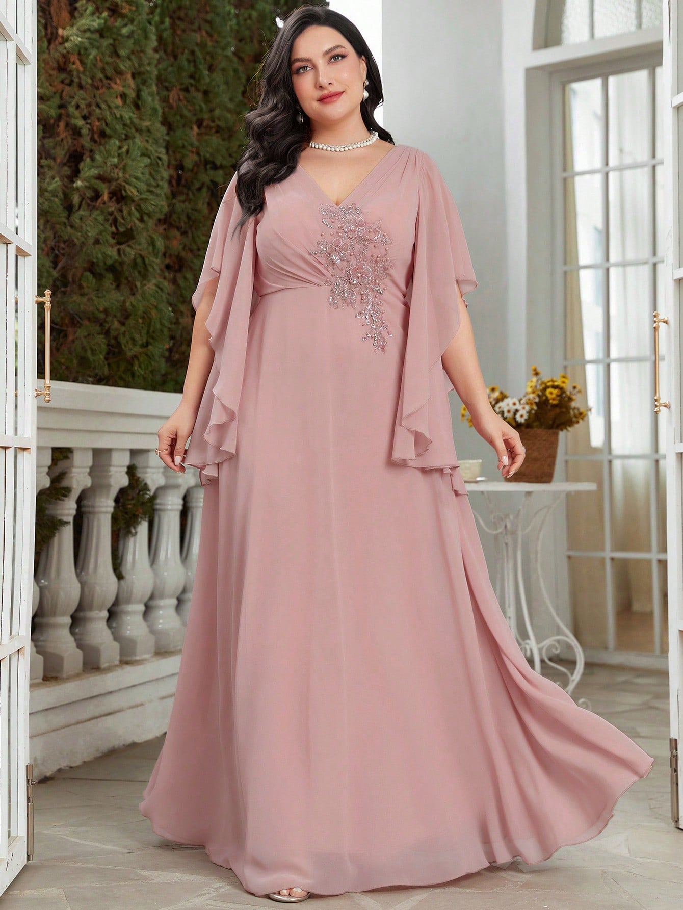 Plus Rhinestone Detail Chiffon Bridesmaid Dress