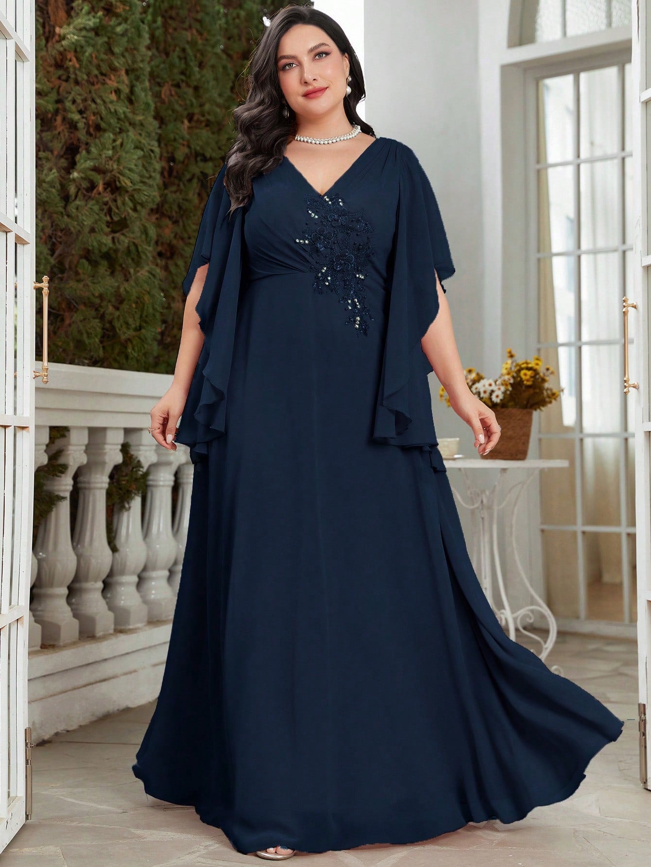 Plus Rhinestone Detail Chiffon Bridesmaid Dress