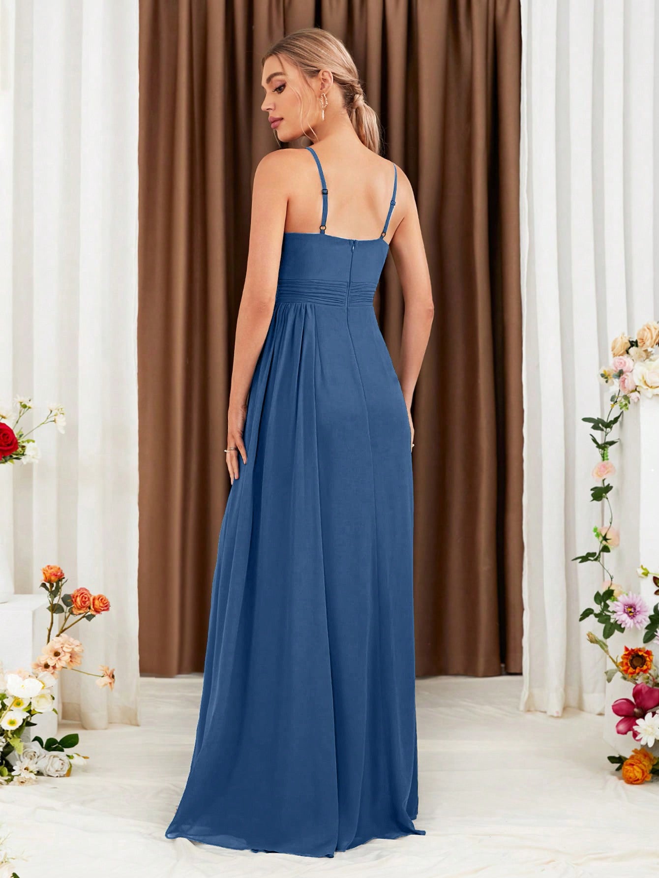 Ruched Split Thigh Chiffon Bridesmaid Dress