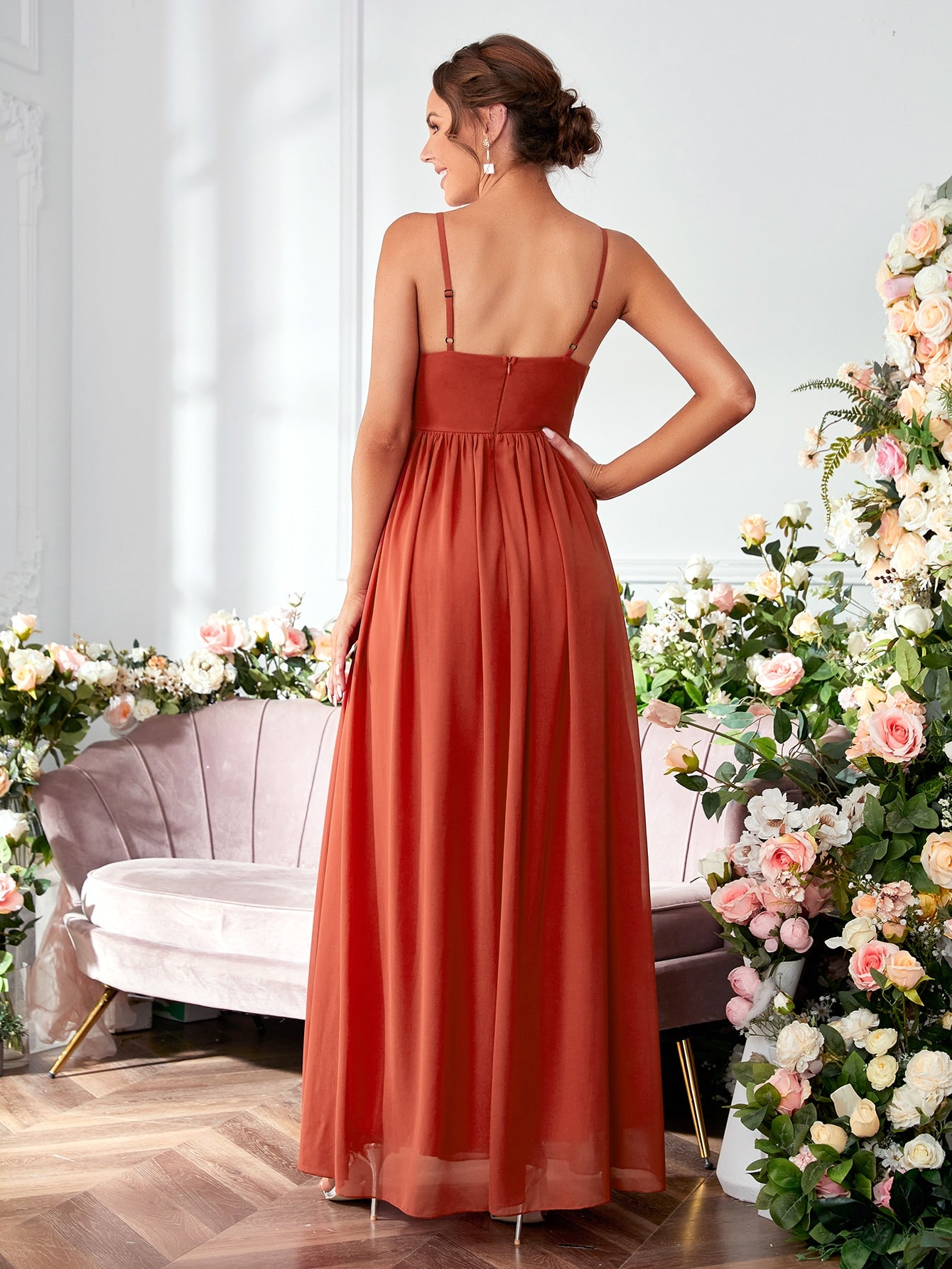 Ruched Split Thigh Chiffon Bridesmaid Dress