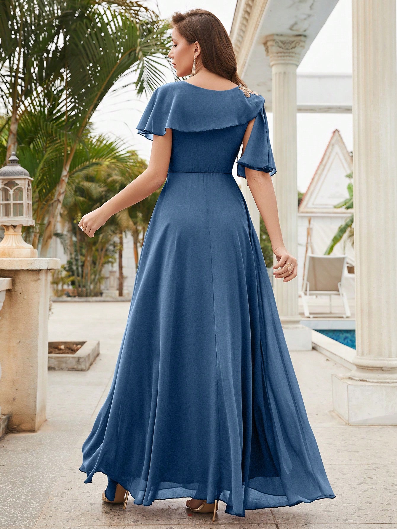 Ruched Ruffle Trim Chiffon Bridesmaid Dress