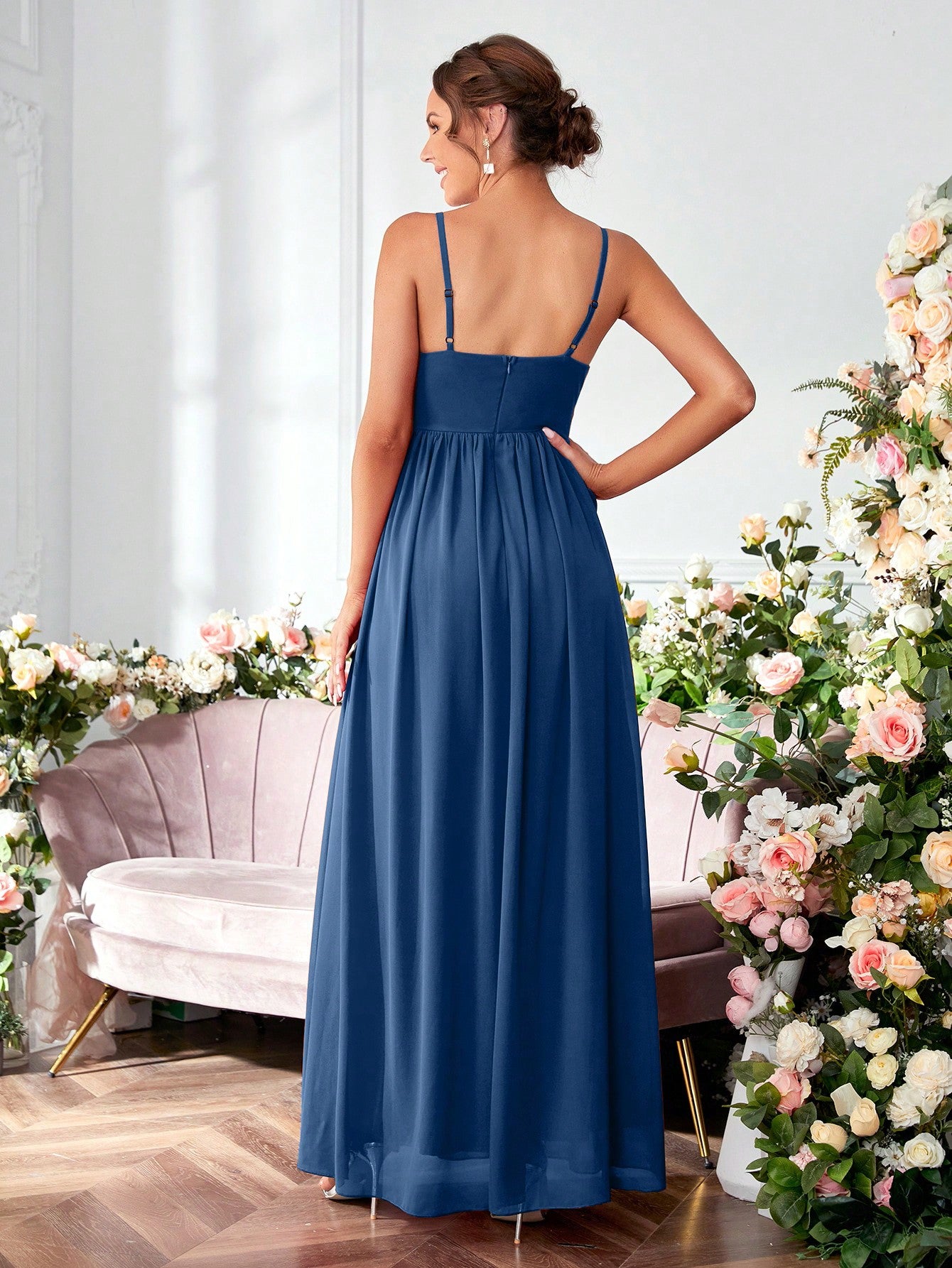 Ruched Split Thigh Chiffon Bridesmaid Dress