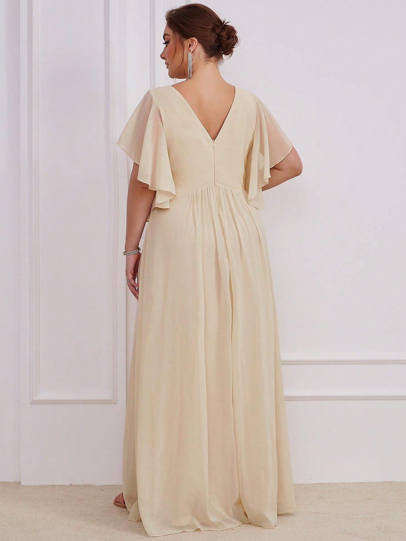 LUNE Plus Contrast Sequin Butterfly Sleeve Split Thigh Chiffon Bridesmaid Dress