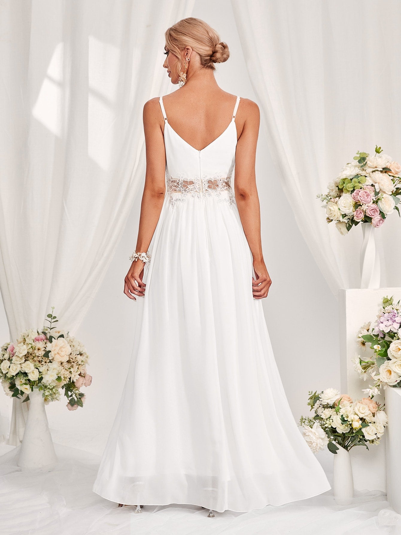 Contrast Lace Zipper Back Cami Wedding Dress