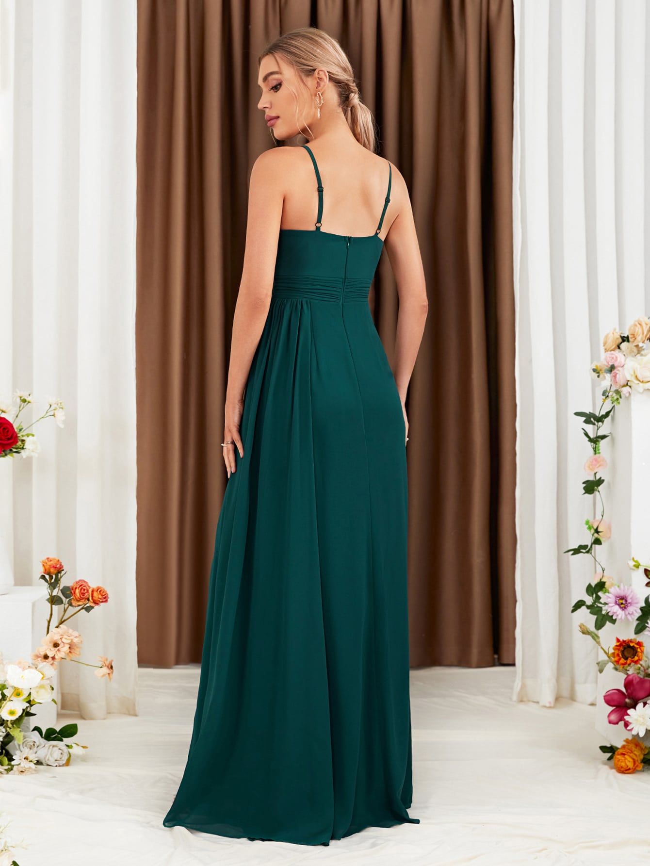 Ruched Split Thigh Chiffon Bridesmaid Dress
