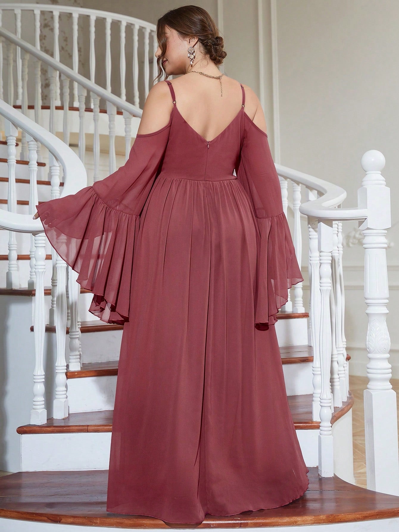 Plus Cold Shoulder Split Thigh Chiffon Dress