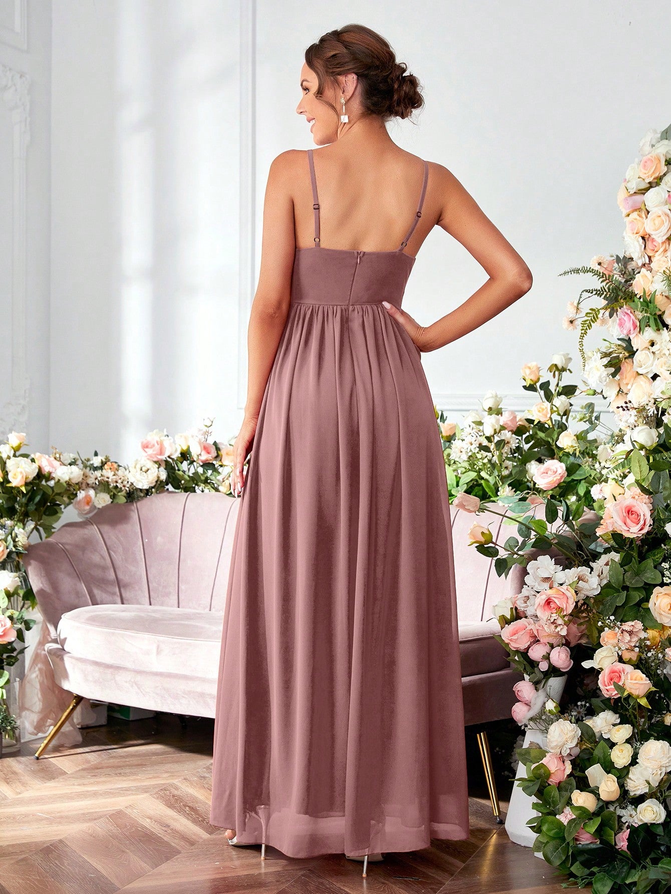 Ruched Split Thigh Chiffon Bridesmaid Dress