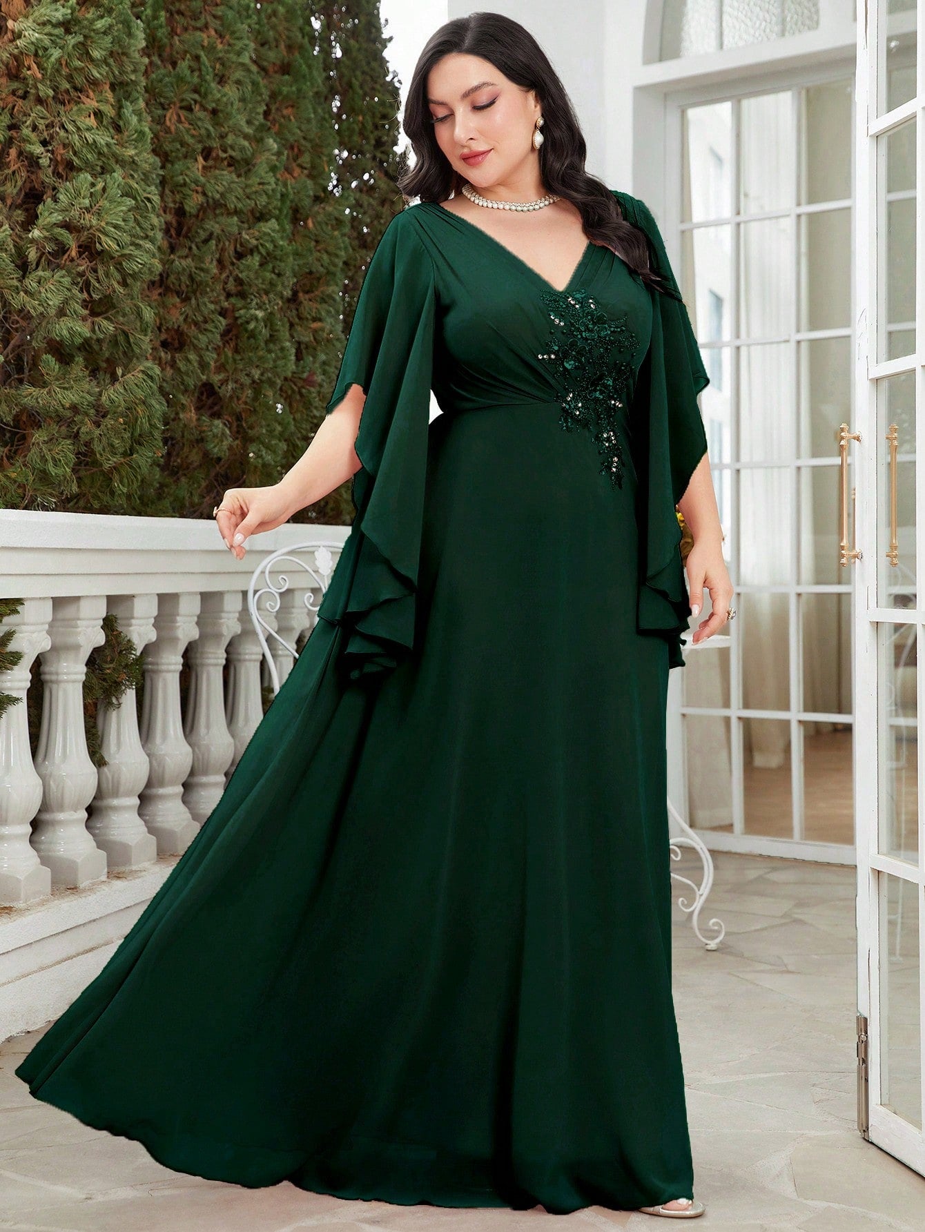Plus Rhinestone Detail Chiffon Bridesmaid Dress