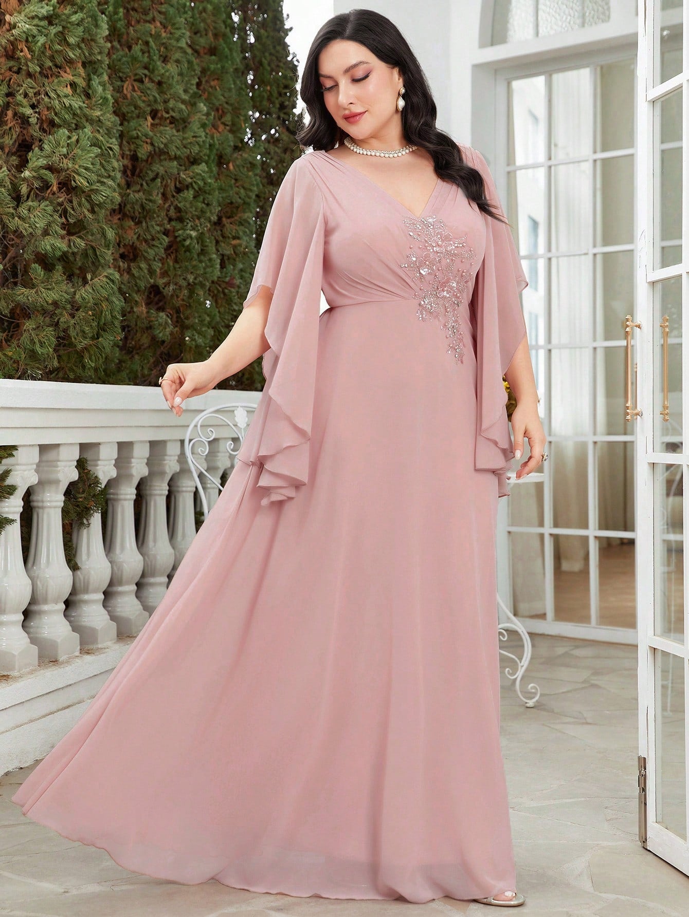 Plus Rhinestone Detail Chiffon Bridesmaid Dress