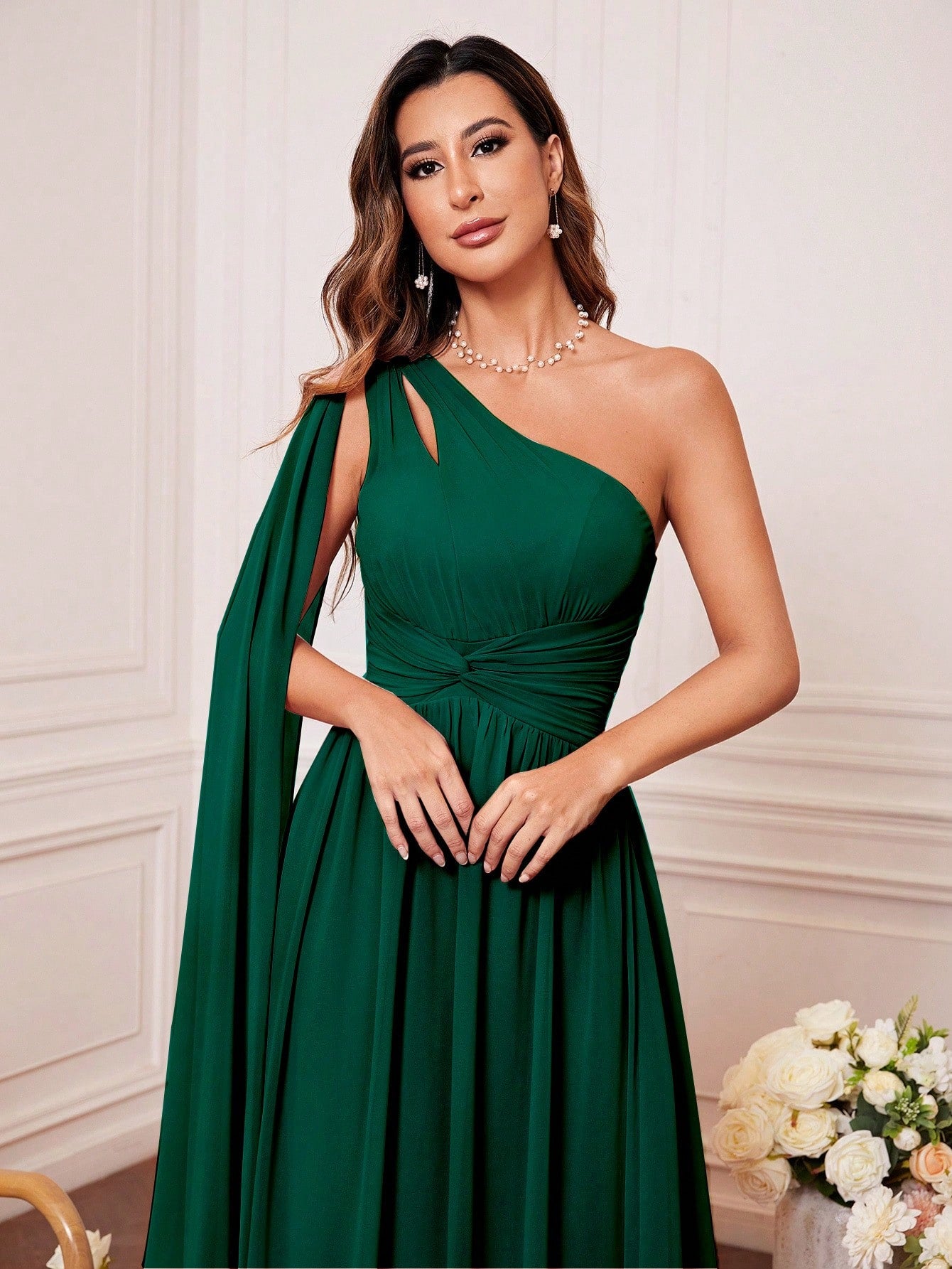 One Shoulder Cut Out Twist Front Bridesmaid Dress