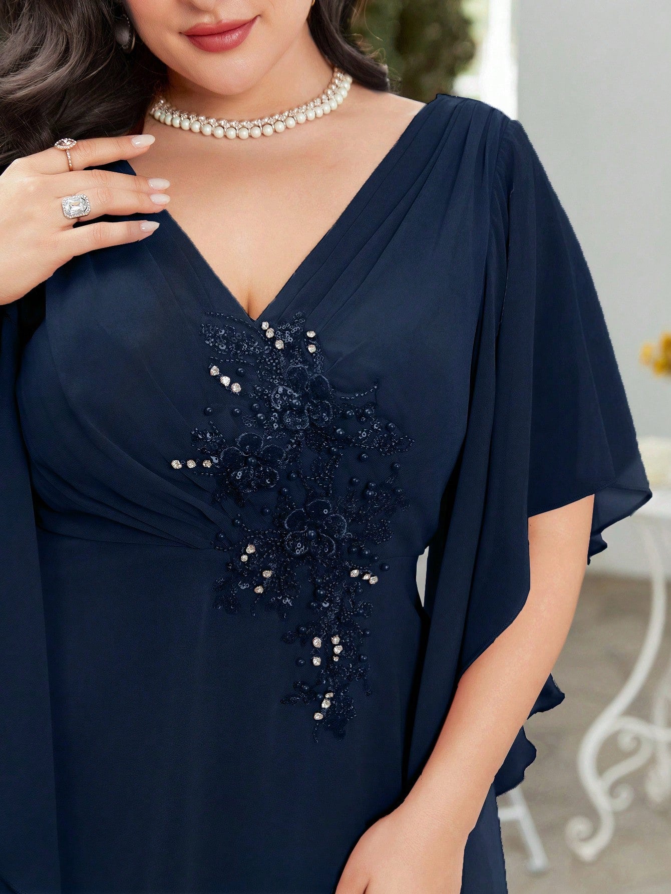 Plus Rhinestone Detail Chiffon Bridesmaid Dress