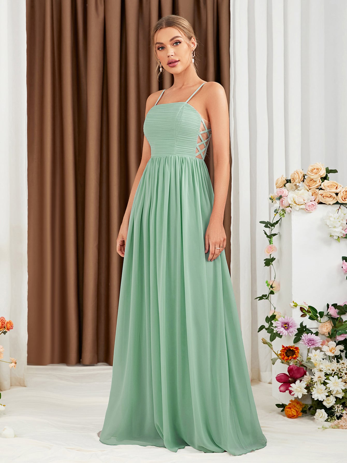 Criss Cross Chiffon Cami Bridesmaid Dress