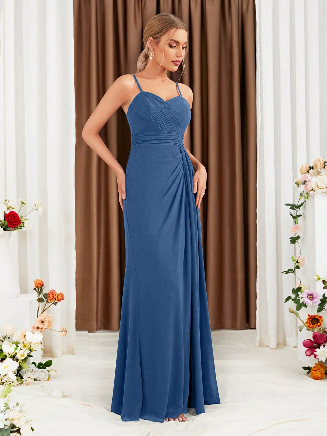 Ruched Split Thigh Chiffon Bridesmaid Dress