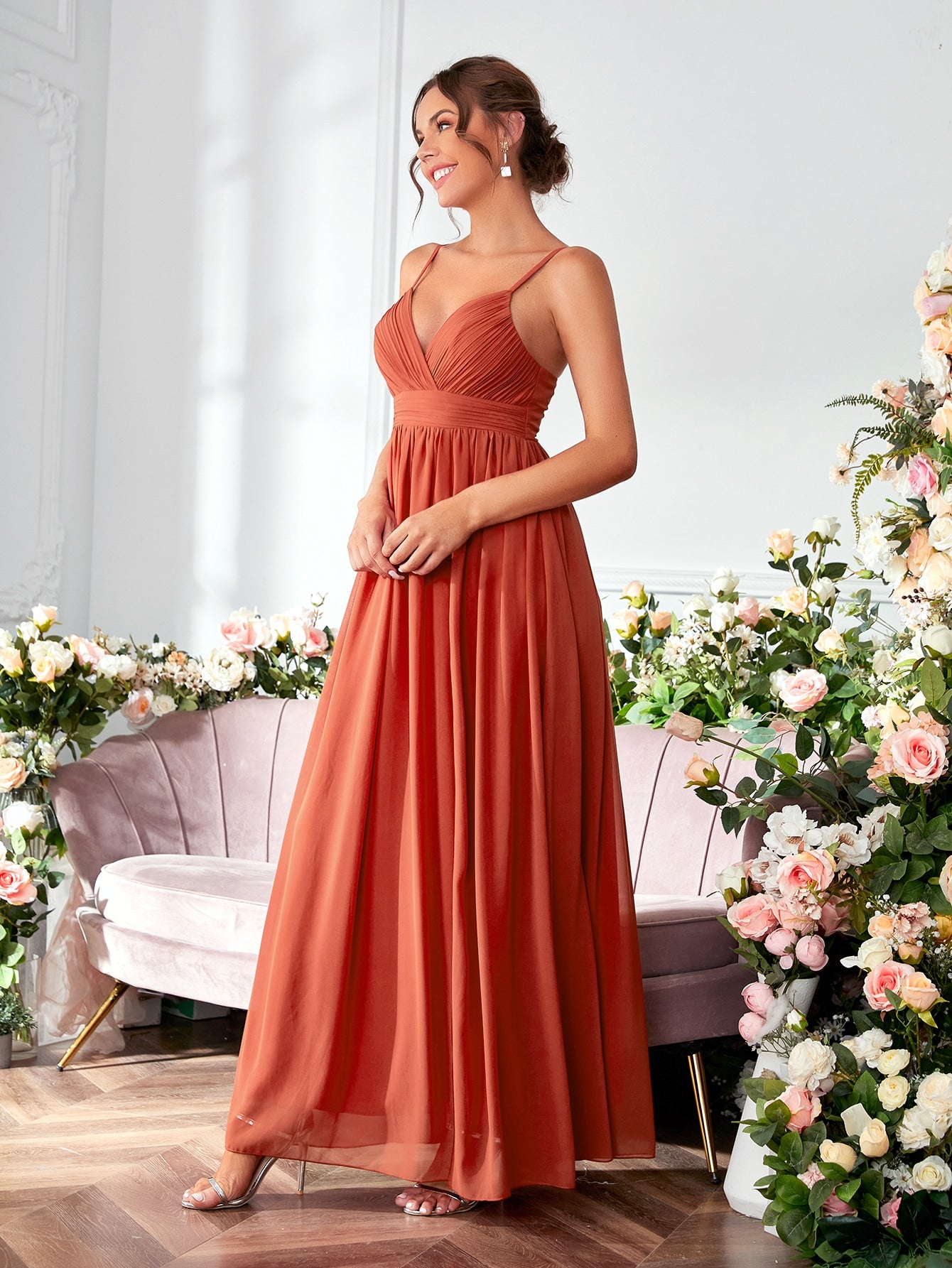 Ruched Split Thigh Chiffon Bridesmaid Dress