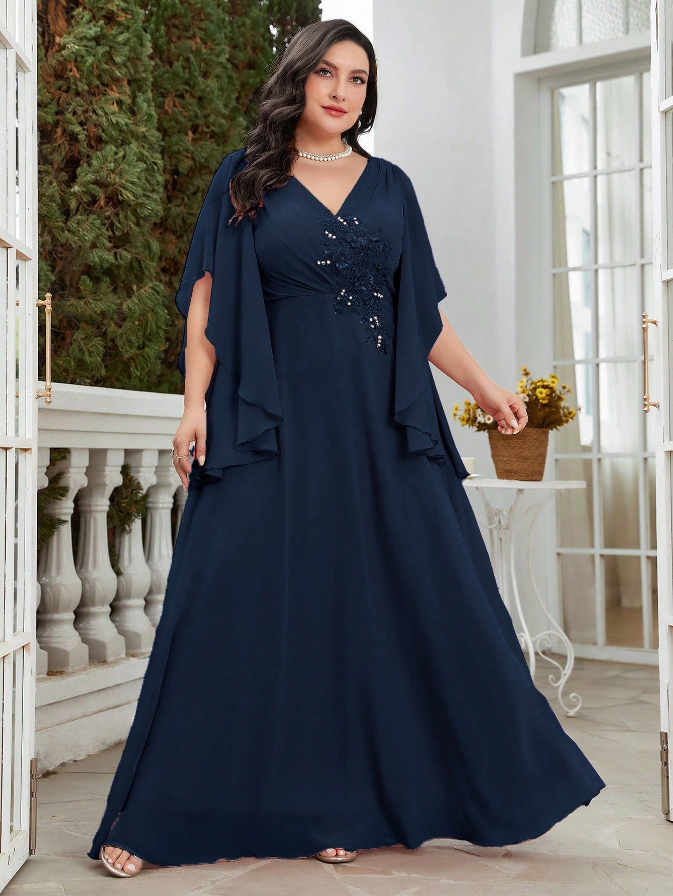 Plus Rhinestone Detail Chiffon Bridesmaid Dress