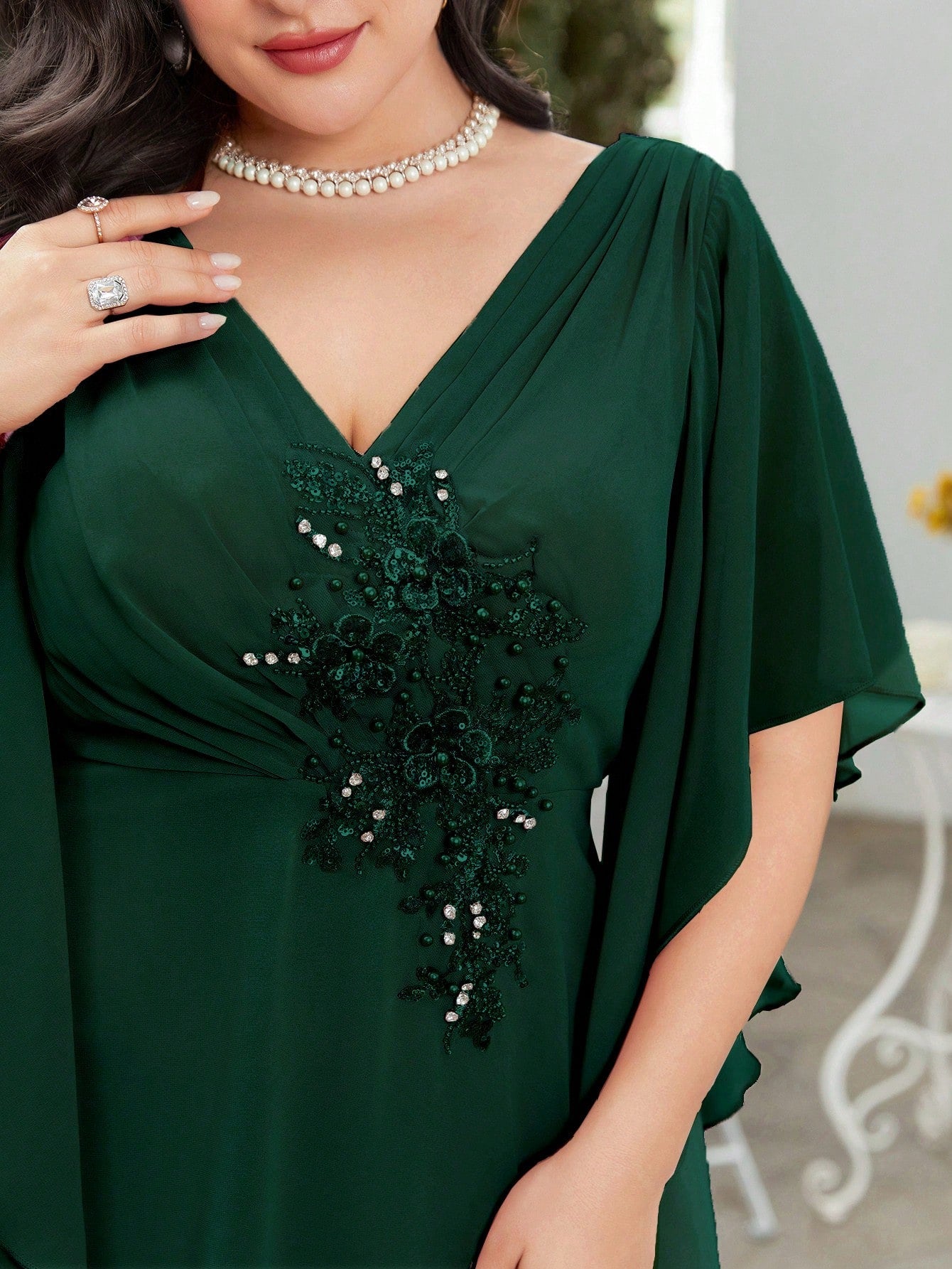 Plus Rhinestone Detail Chiffon Bridesmaid Dress