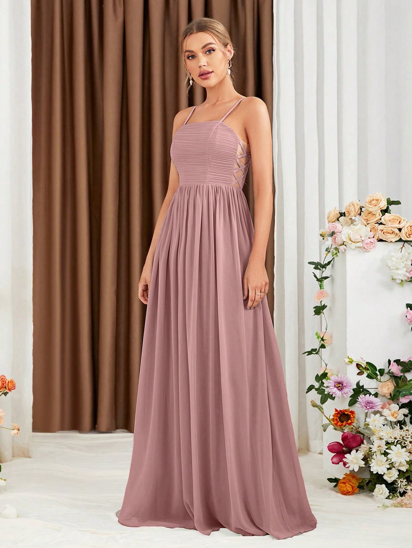 Criss Cross Chiffon Cami Bridesmaid Dress