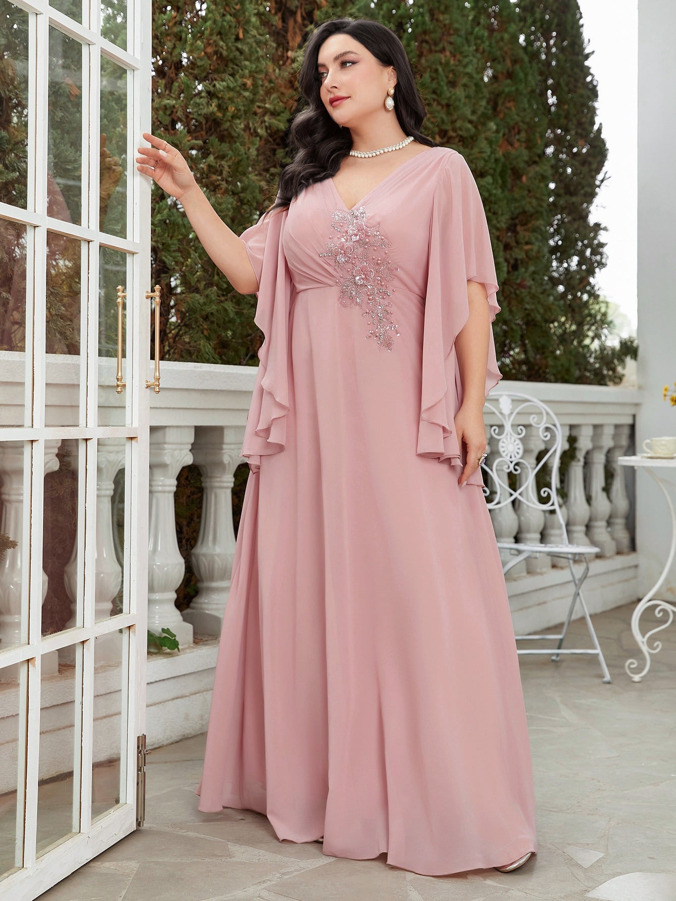 Plus Rhinestone Detail Chiffon Bridesmaid Dress