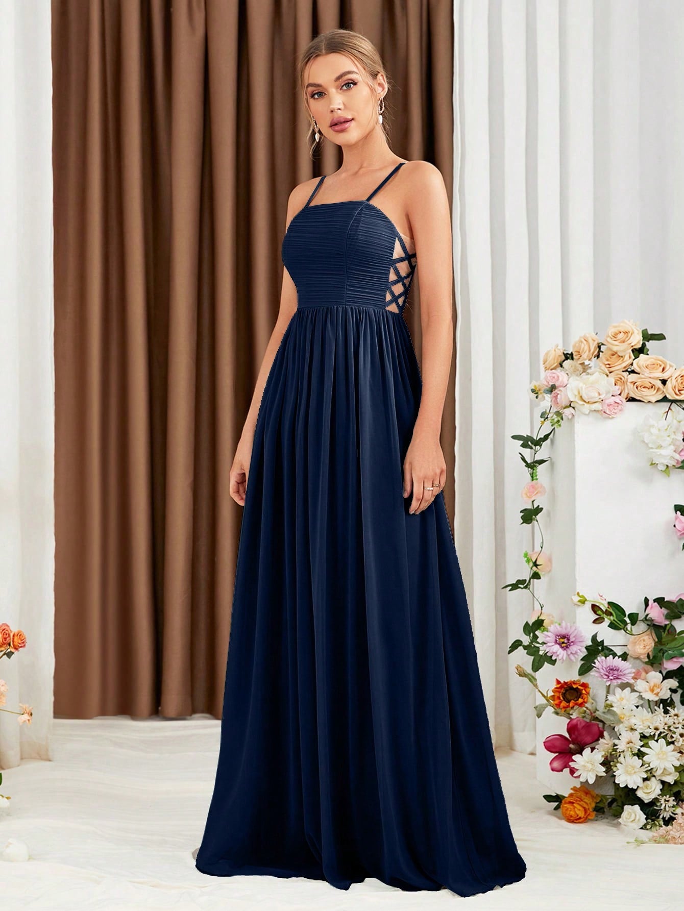 Criss Cross Chiffon Cami Bridesmaid Dress