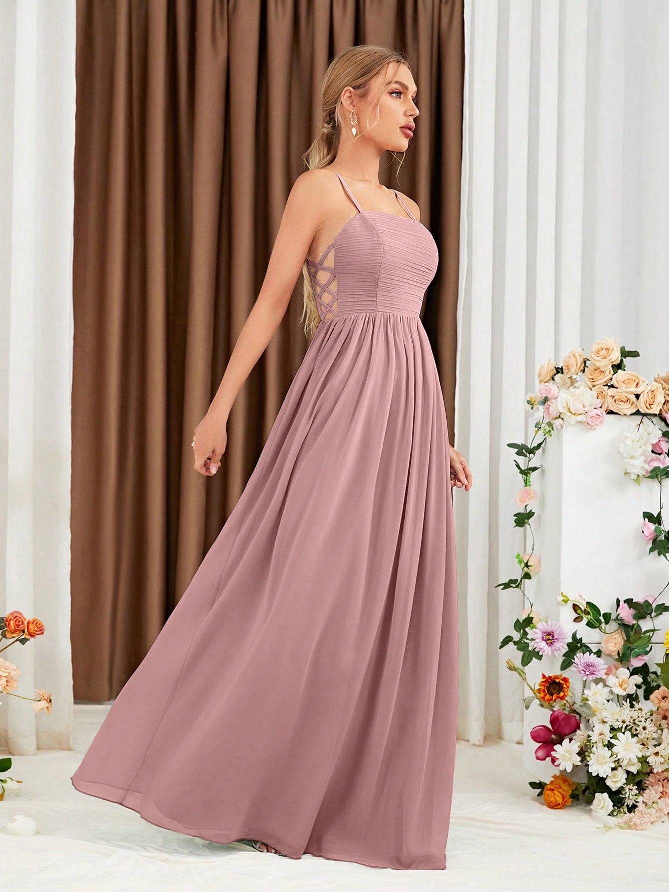 Criss Cross Chiffon Cami Bridesmaid Dress