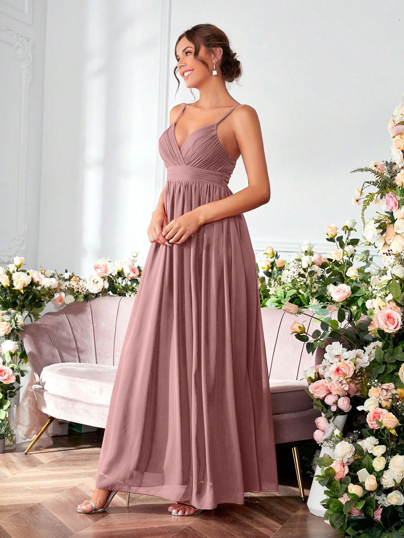 Ruched Split Thigh Chiffon Bridesmaid Dress