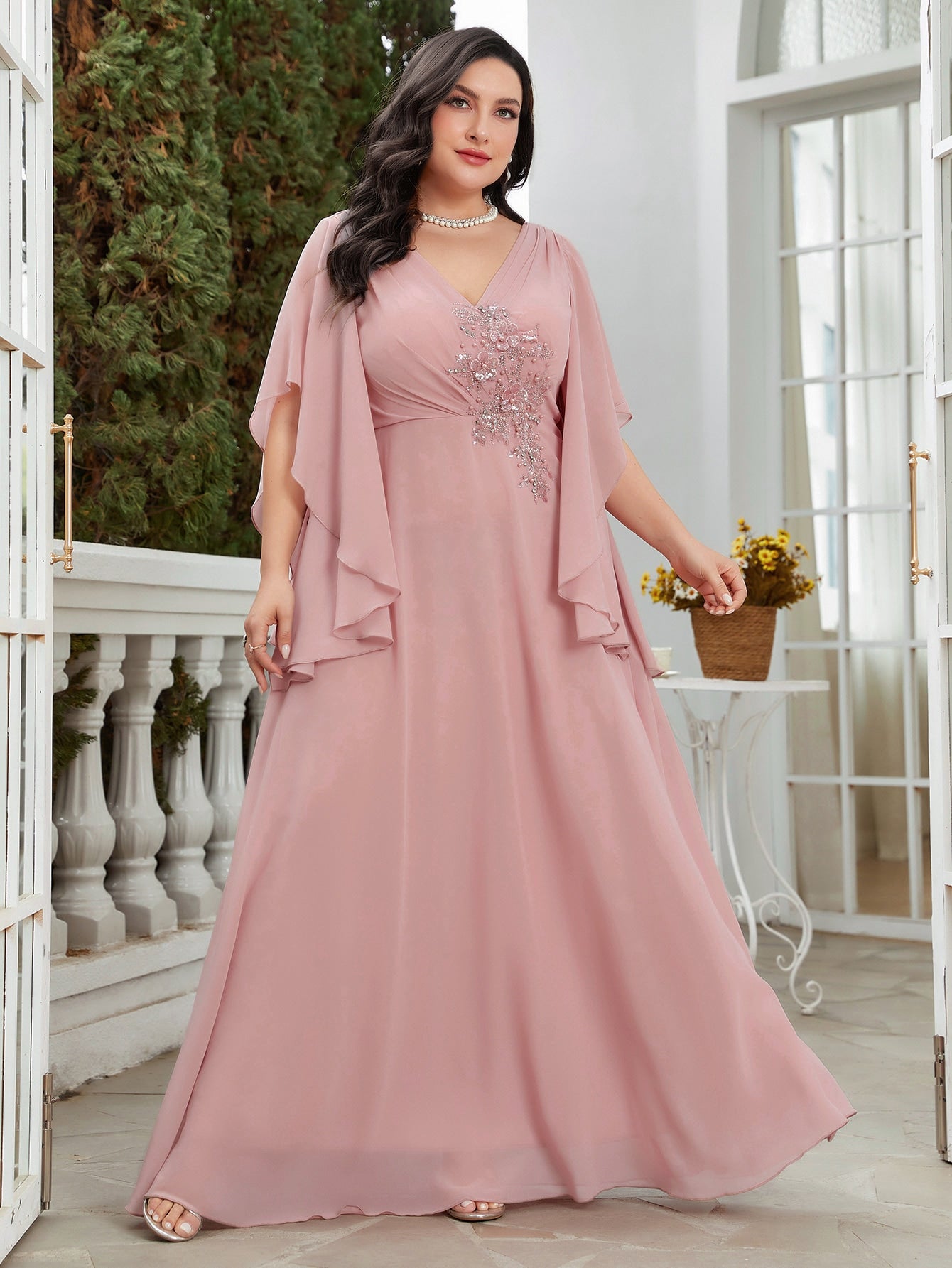 Plus Rhinestone Detail Chiffon Bridesmaid Dress