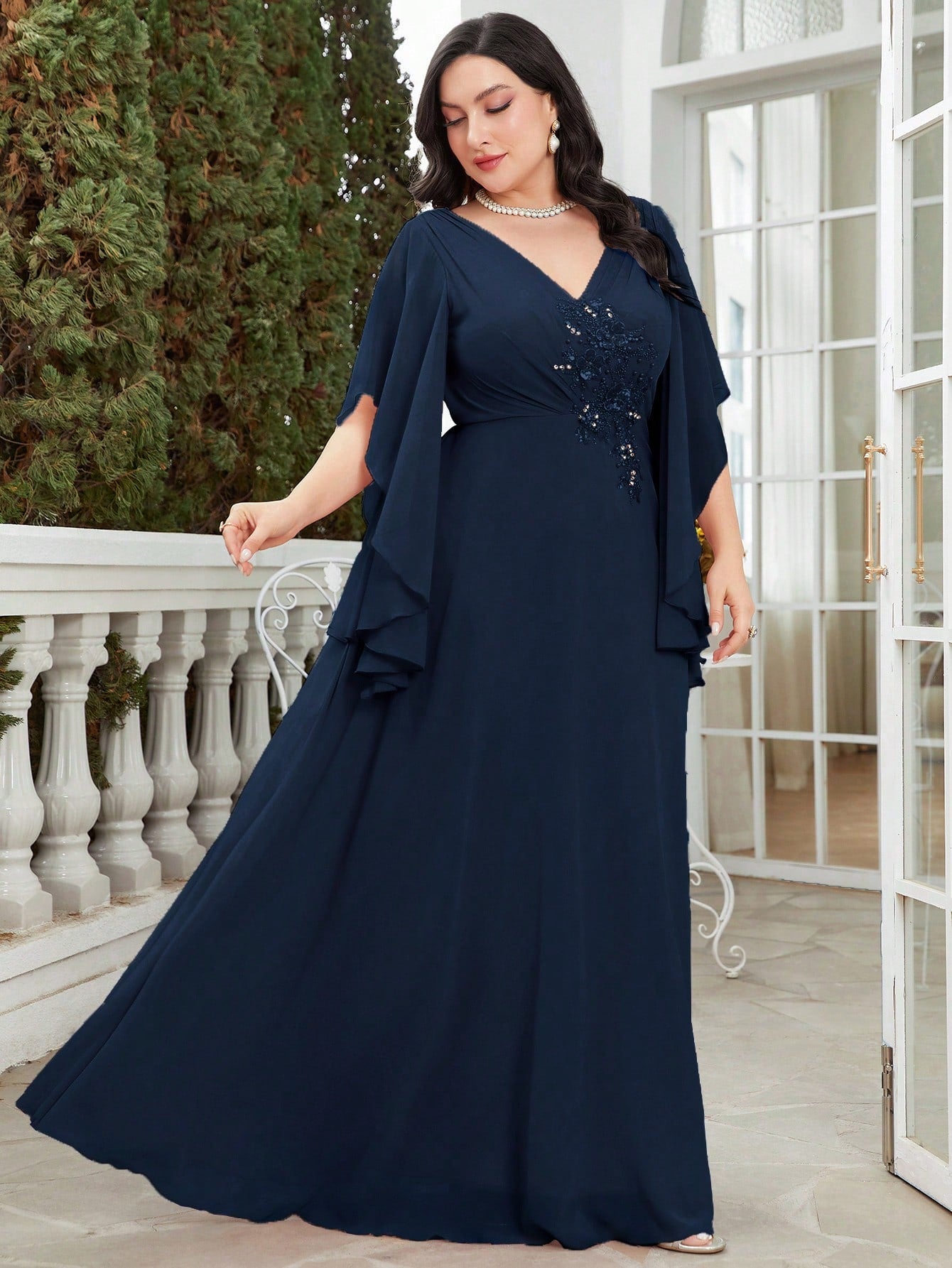 Plus Rhinestone Detail Chiffon Bridesmaid Dress