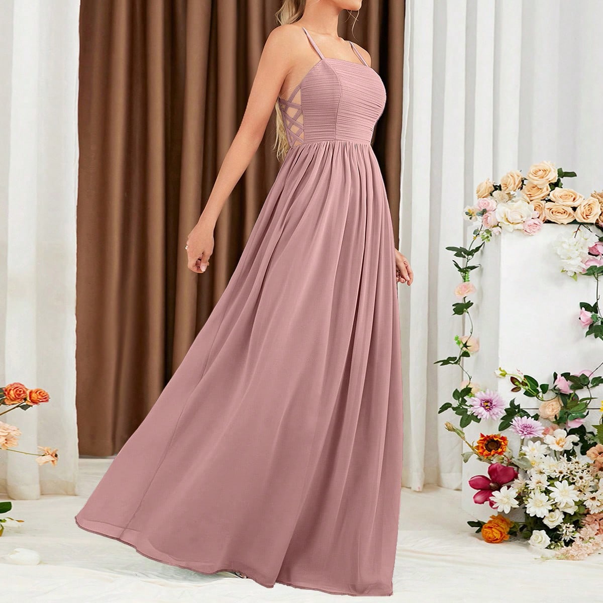 Criss Cross Chiffon Cami Bridesmaid Dress