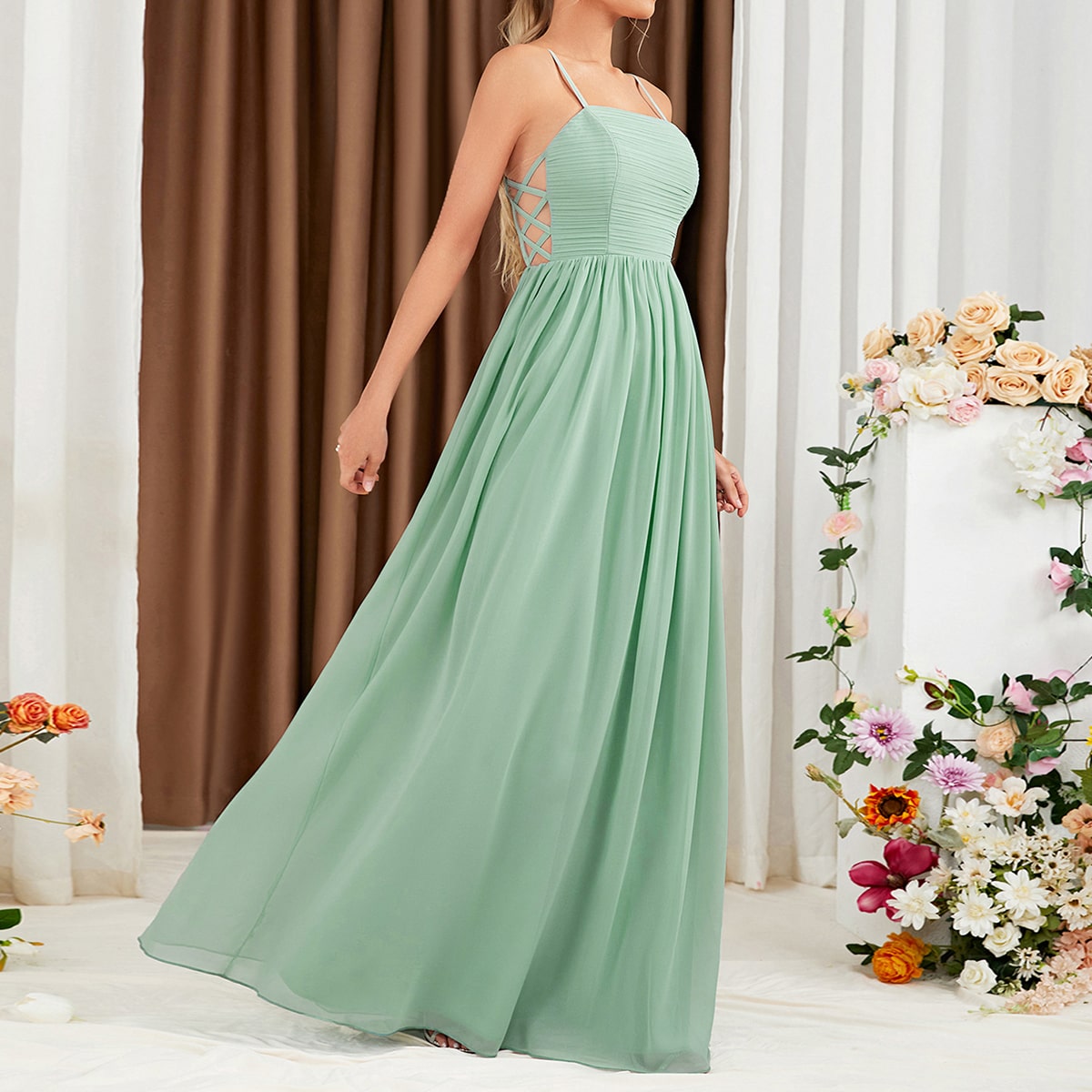 Criss Cross Chiffon Cami Bridesmaid Dress