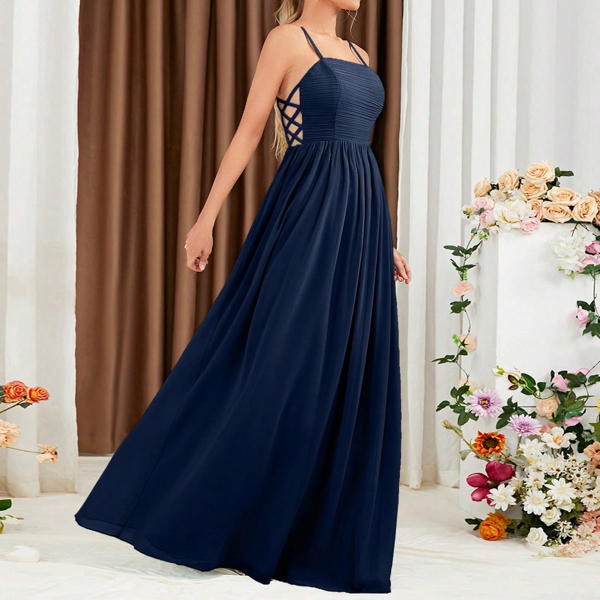Criss Cross Chiffon Cami Bridesmaid Dress