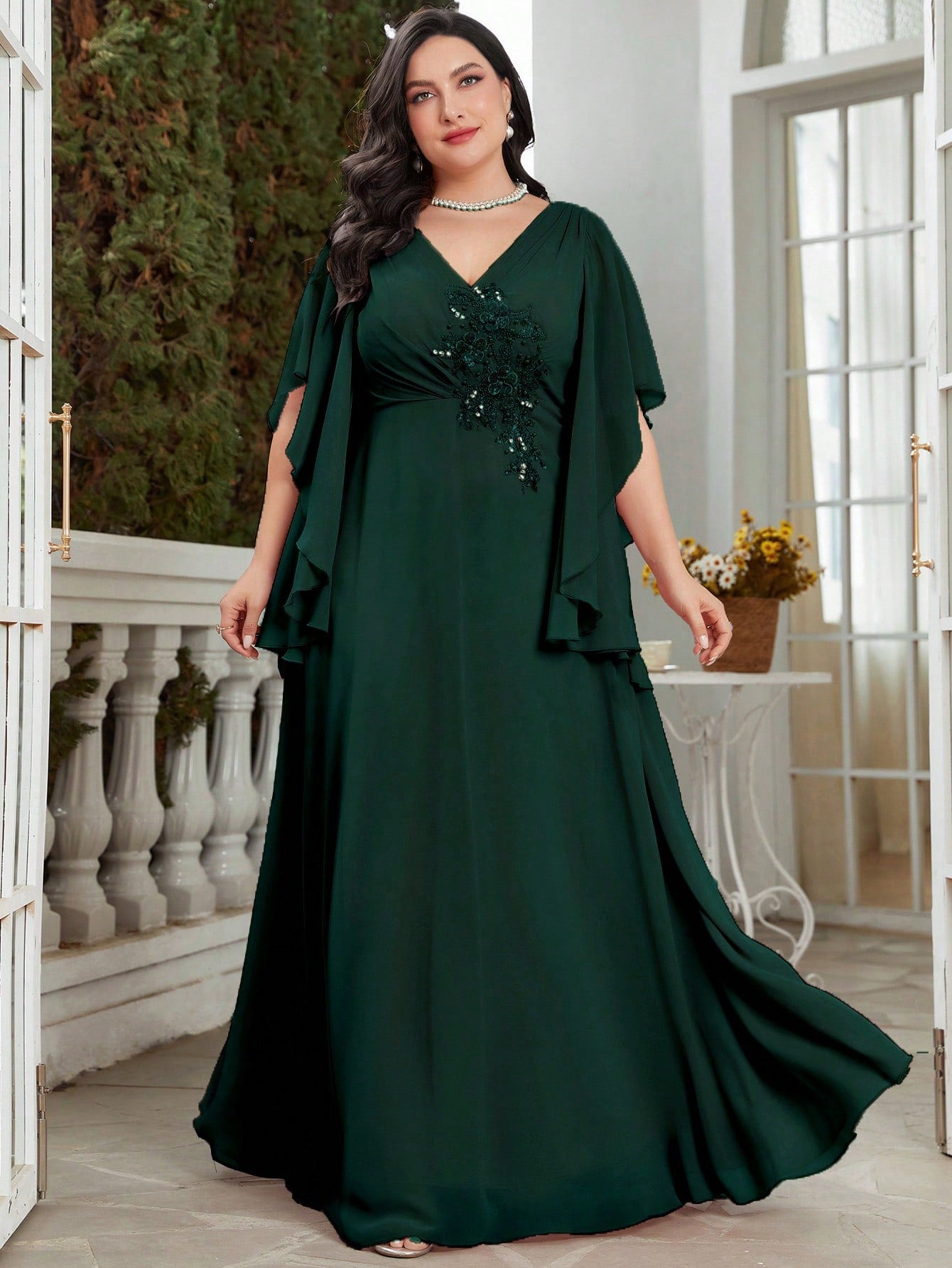 Plus Rhinestone Detail Chiffon Bridesmaid Dress