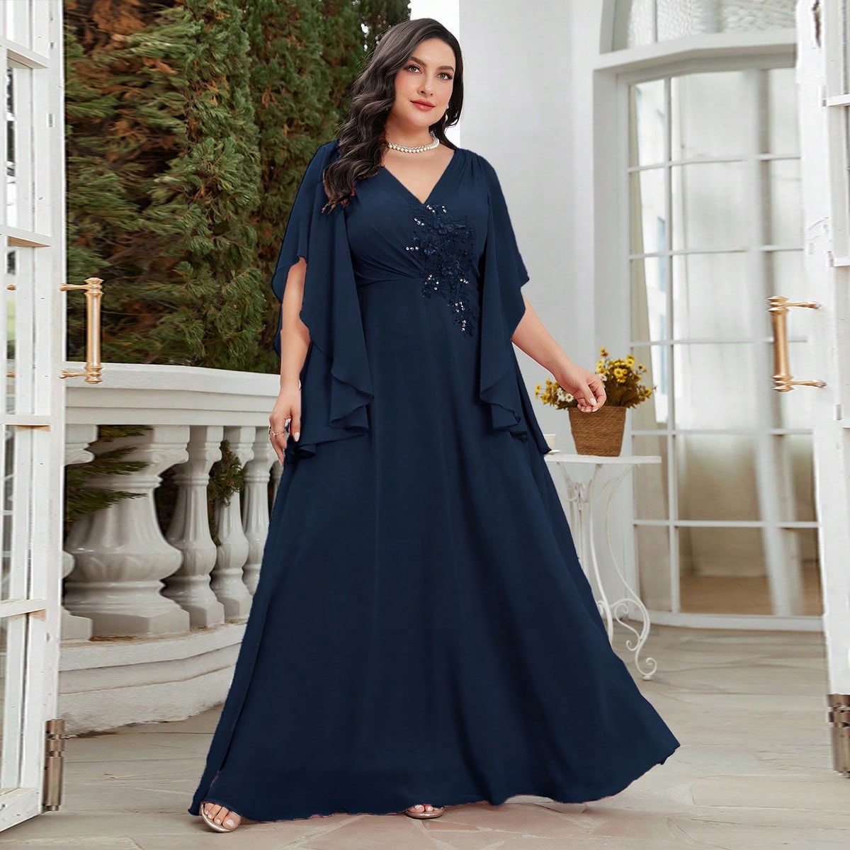 Plus Rhinestone Detail Chiffon Bridesmaid Dress