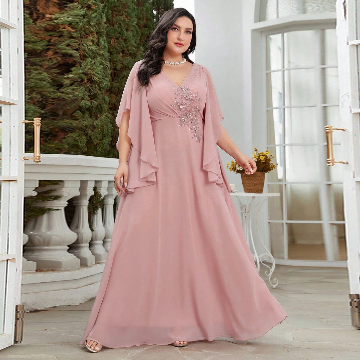 Plus Rhinestone Detail Chiffon Bridesmaid Dress