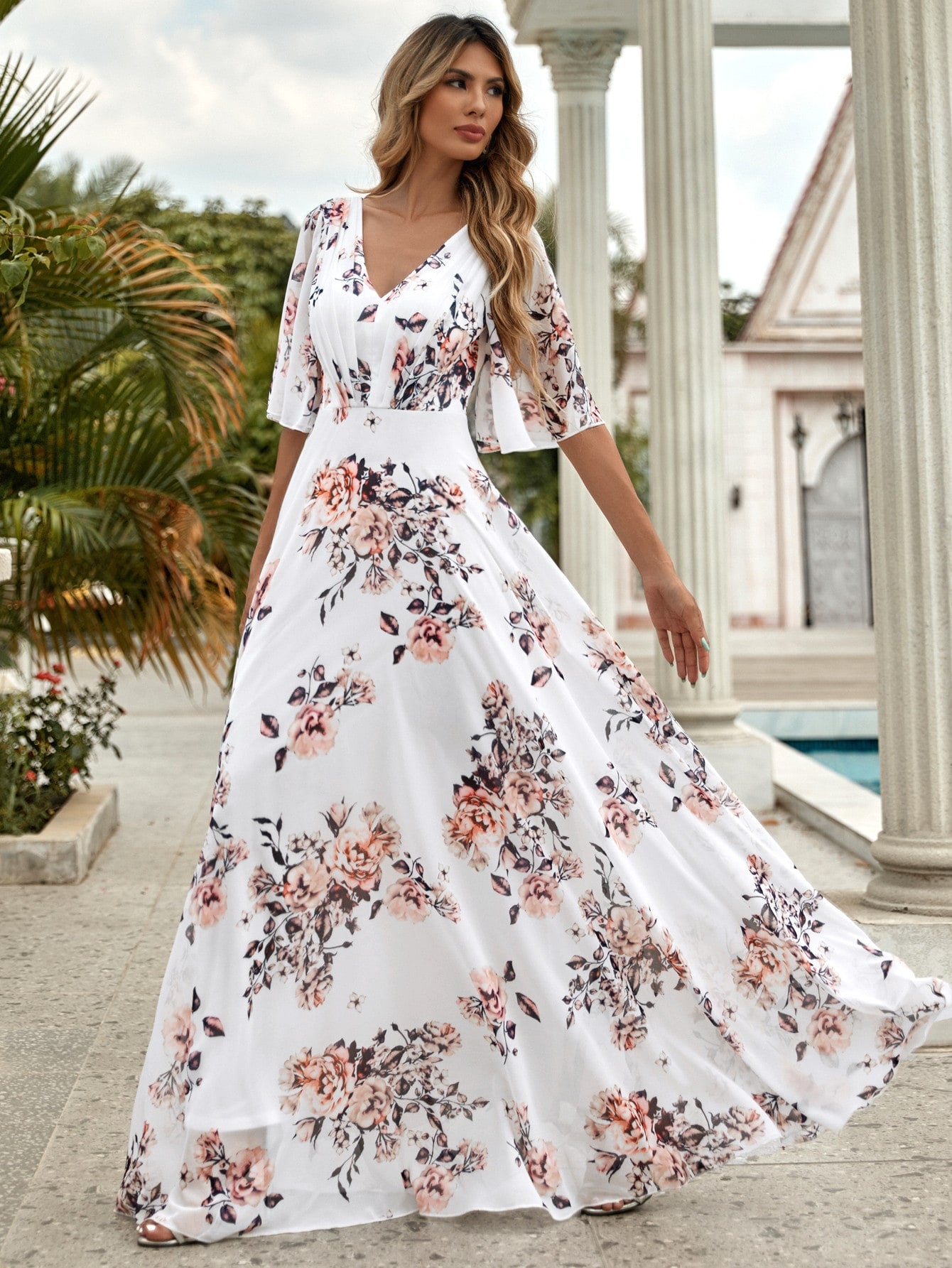 Allover Floral Backless A-line Dress