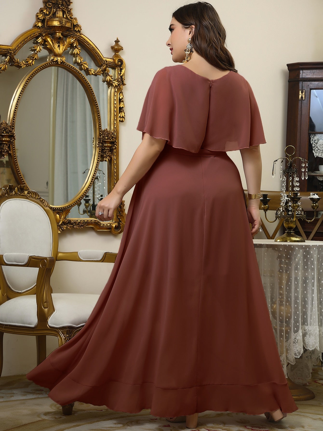 Belle Plus Self Tie Ruffle Wrap Chiffon Dress