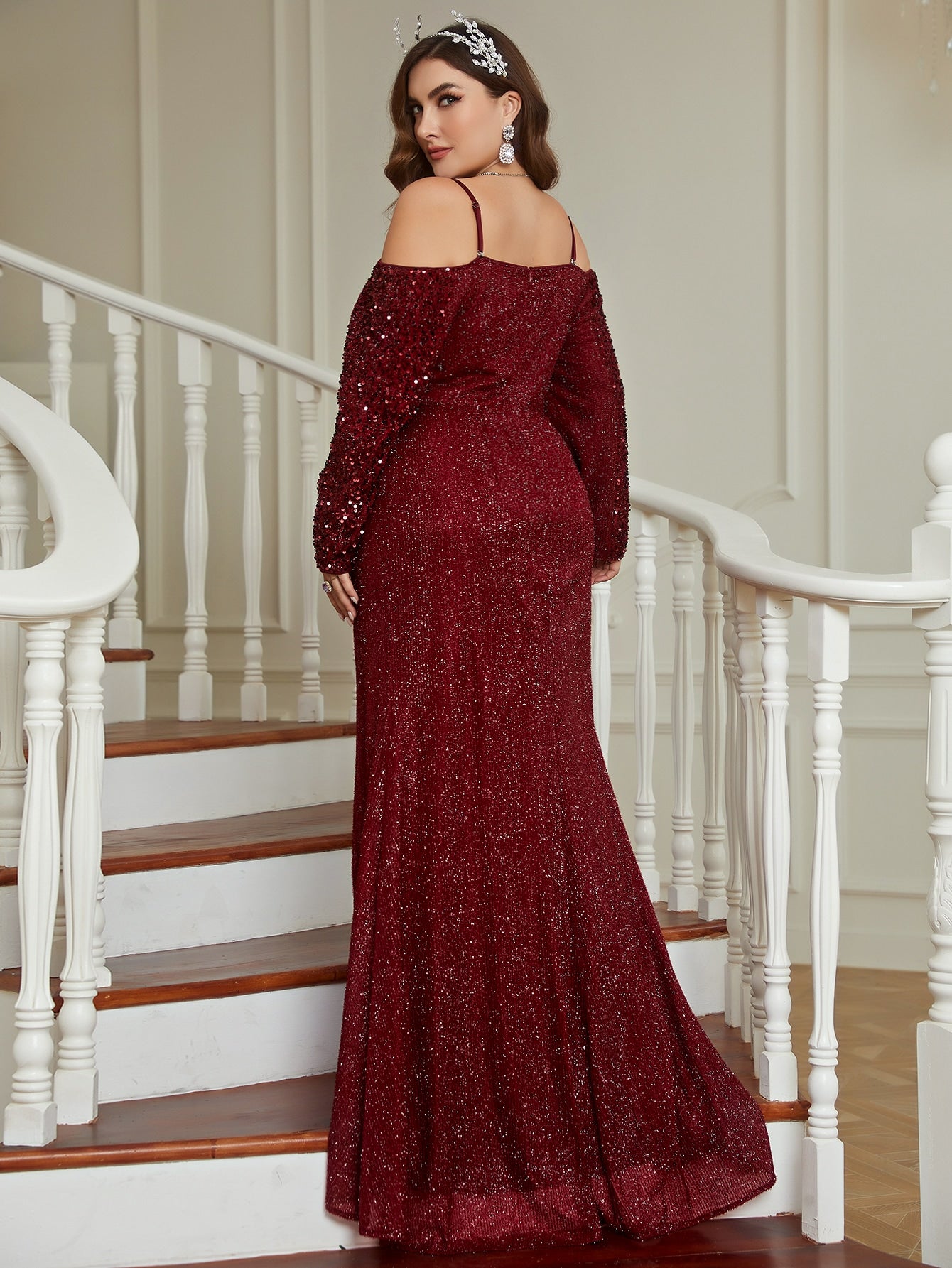 Plus Cold Shoulder Sequin Bridesmaid Dress