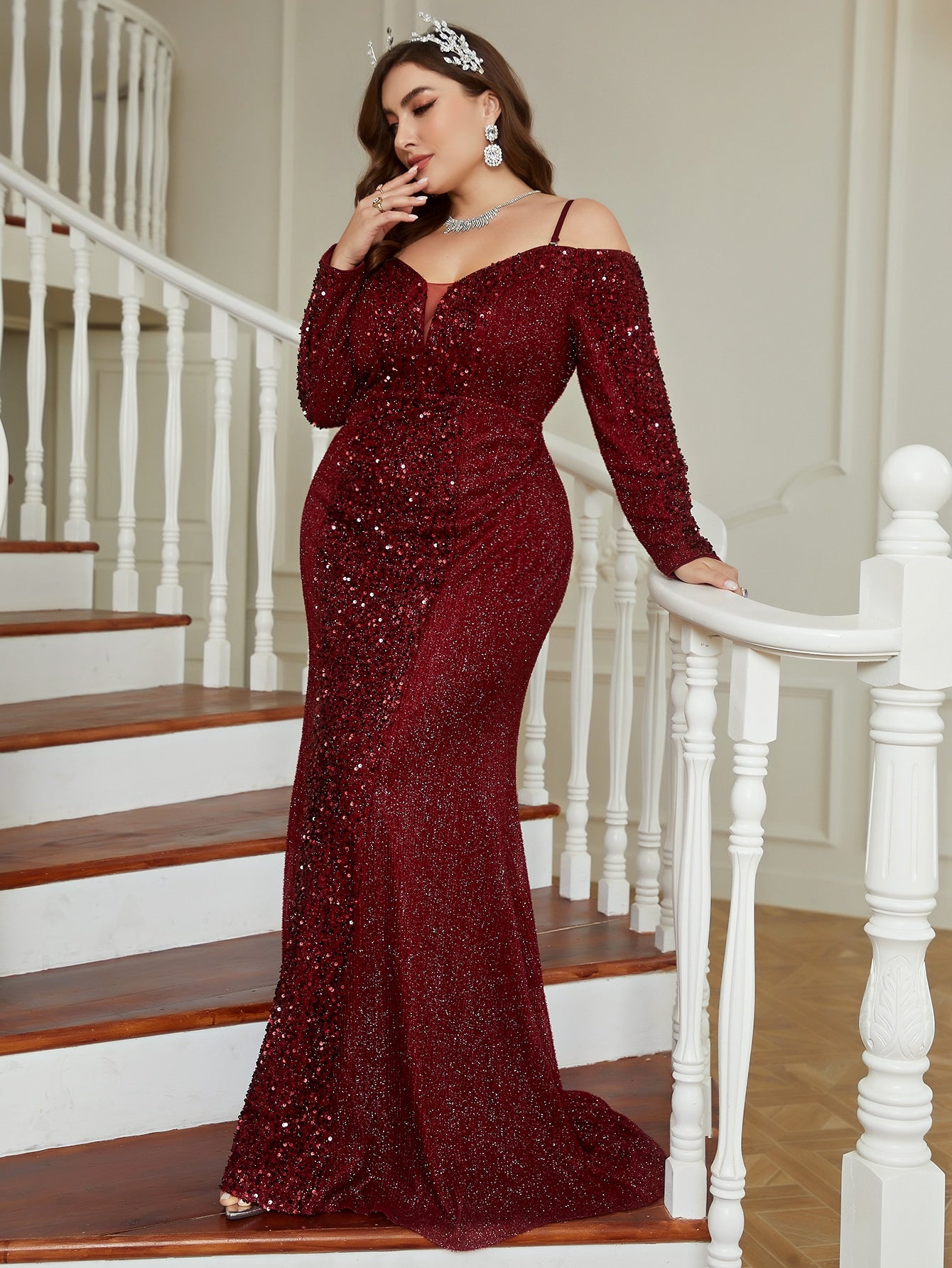Plus Cold Shoulder Sequin Bridesmaid Dress
