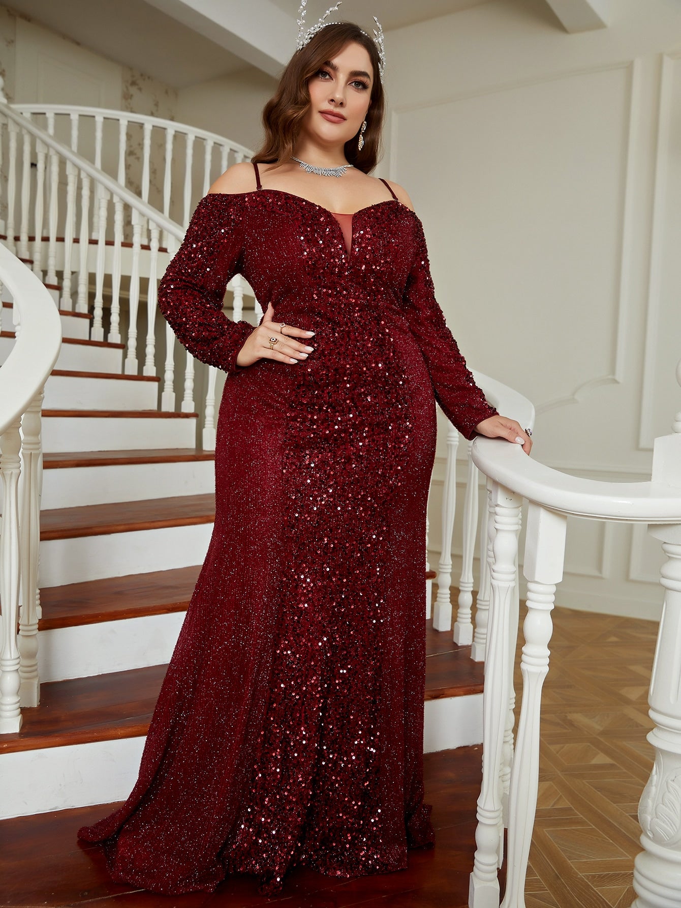 Plus Cold Shoulder Sequin Bridesmaid Dress