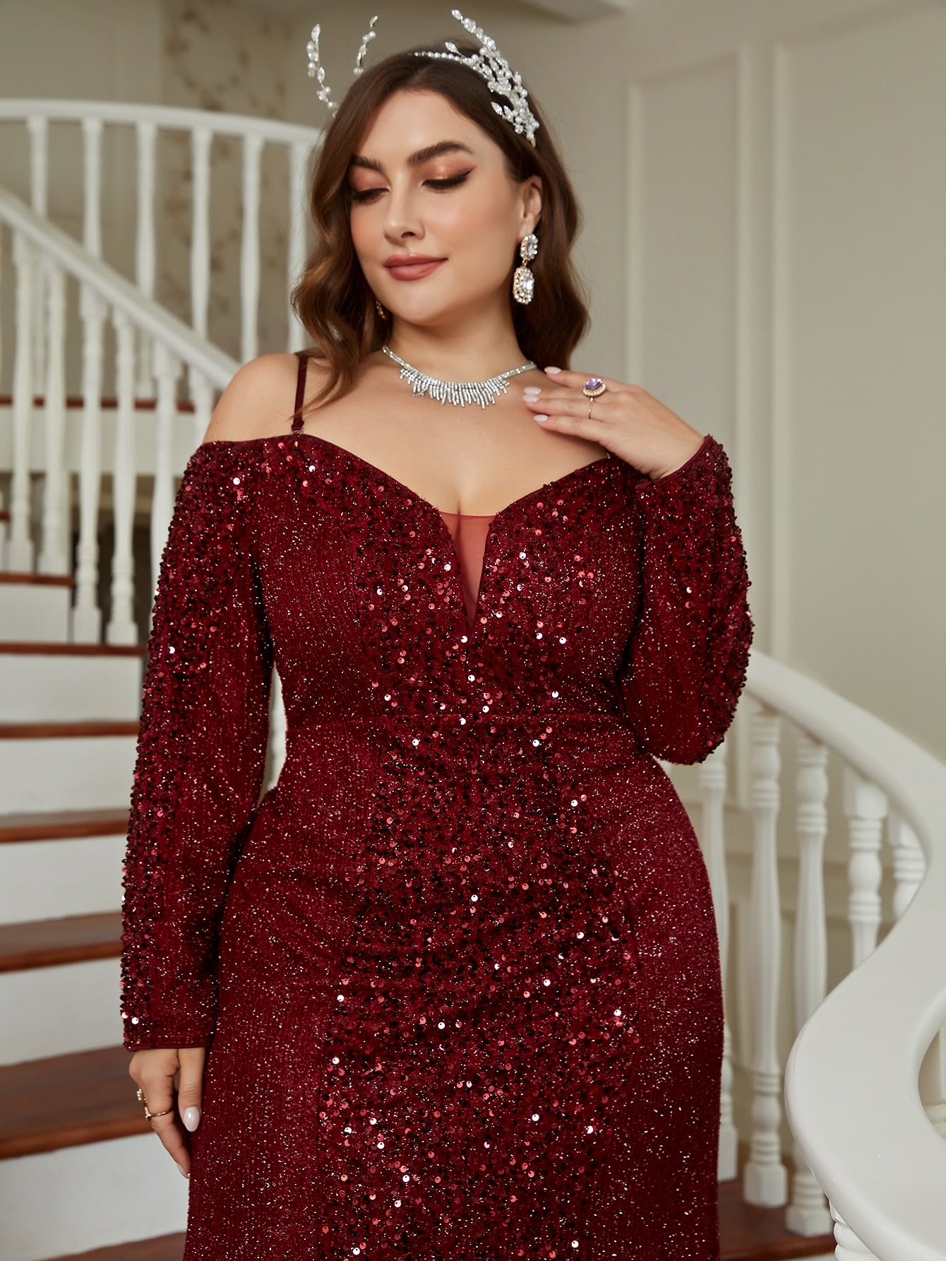 Plus Cold Shoulder Sequin Bridesmaid Dress