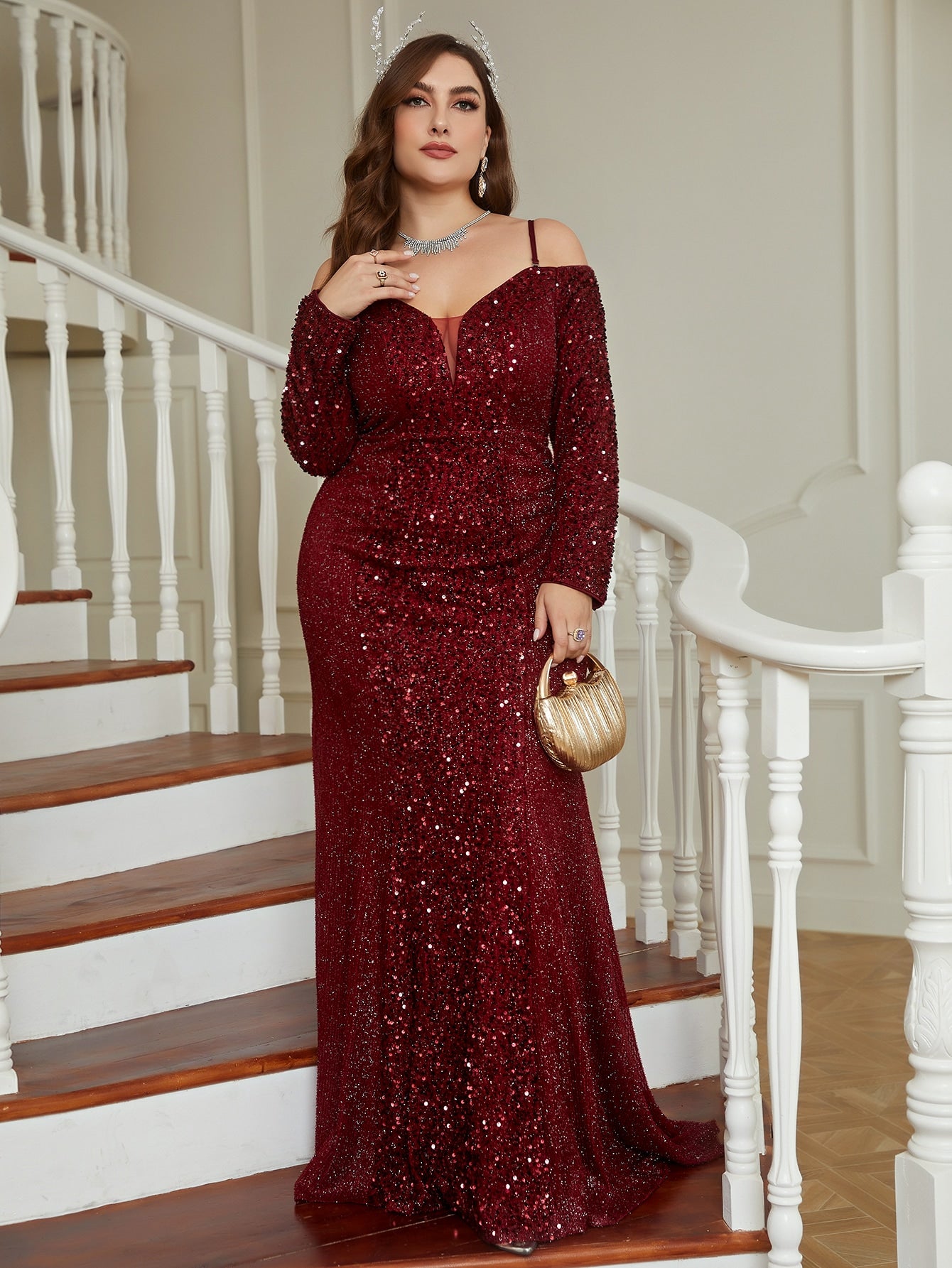 Plus Cold Shoulder Sequin Bridesmaid Dress