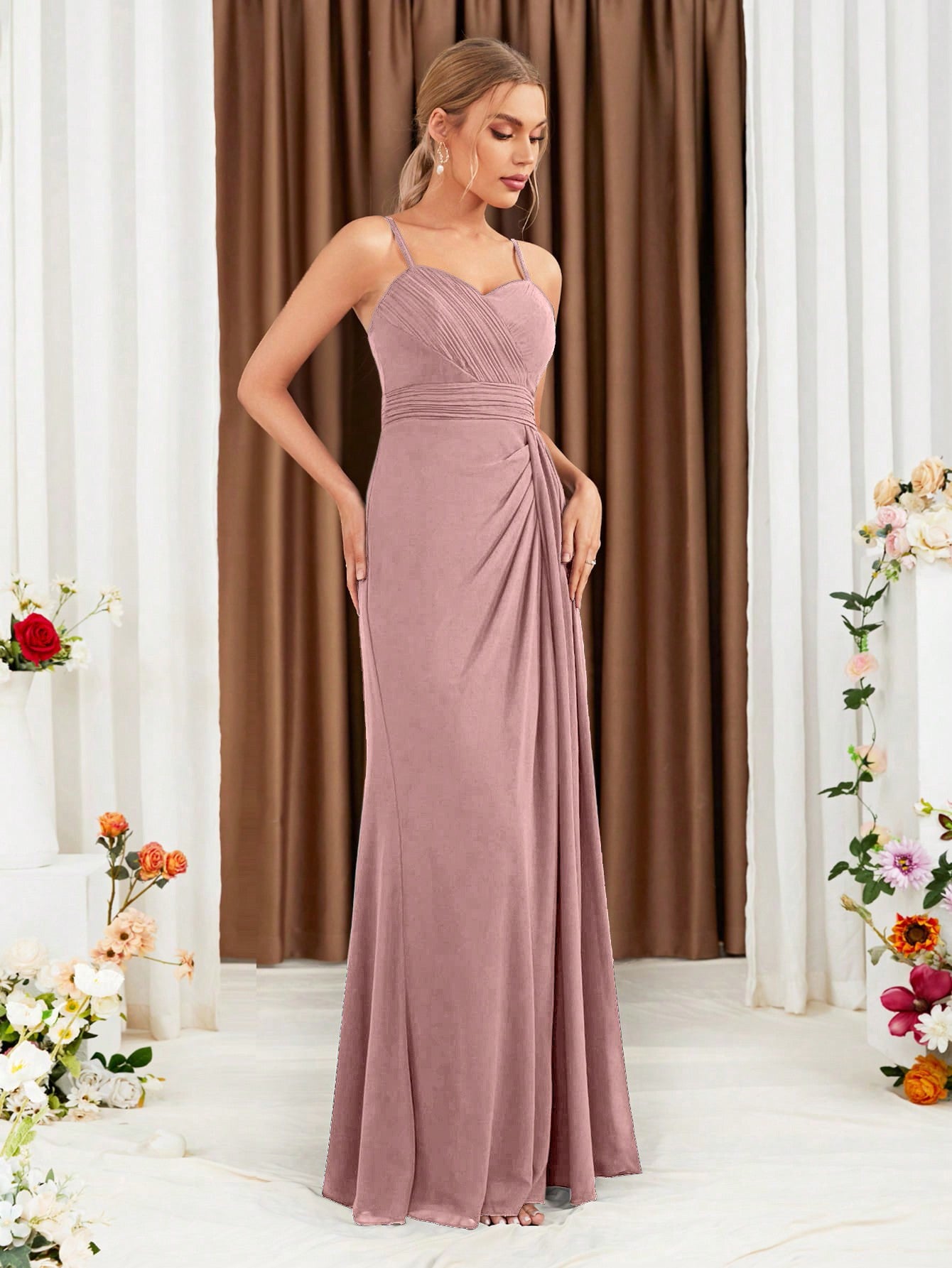 Ruched Split Thigh Chiffon Bridesmaid Dress