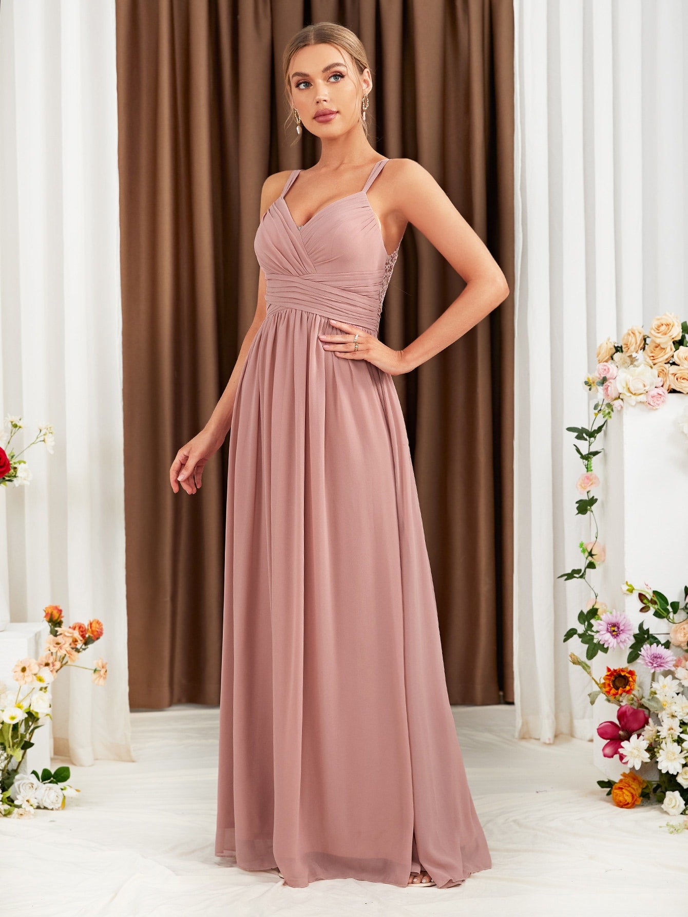 Guipure Lace Insert Chiffon Bridesmaid Dress